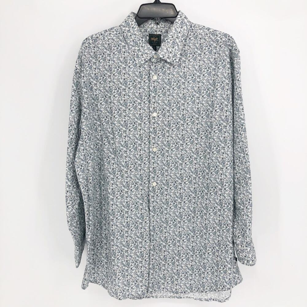 SOFT CLOTH Men's Soft Stretch Dress Shirt XL White Grey Italian Print NWOT